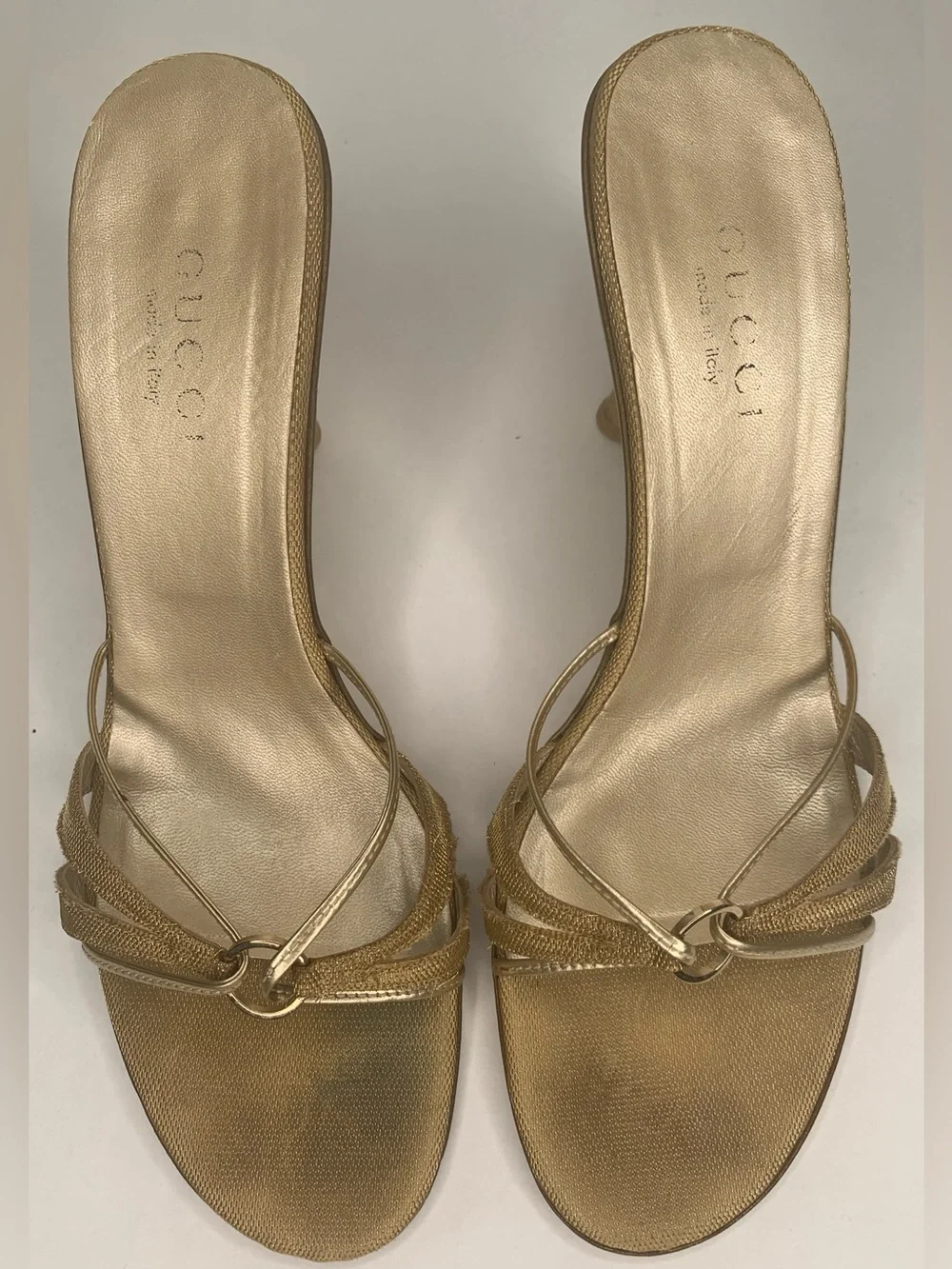 Gucci Metallic Gold Strappy Slip-On Mules - Picture 3 of 8